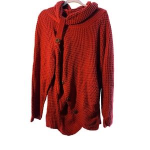 Indigo Soul Red Waffle Knit‎ Cowl Neck Button Accent Tunic Sweater 2XL